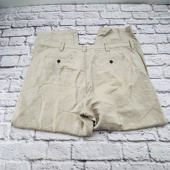 St. Johns Bay Men's Linen-Cotton Blend Straight Pants 40W x 30L Beige High Rise - Picture 10 of 14